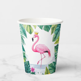 Vasos De Papel Lush Leafy | Elegante Flamingo Rosa Crown Tropical