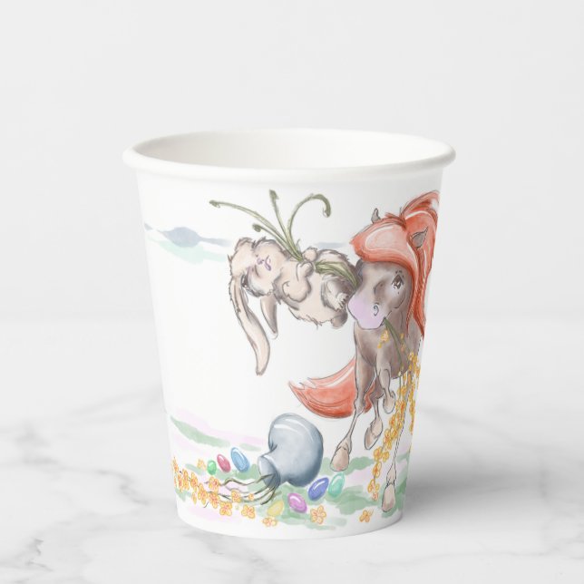 Vasos De Papel Lustige Oster-Pappbecher mit Pony und Hase  (Anverso)