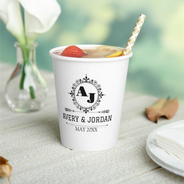 Vasos De Papel Luxury Elegant Monogram with Initials white (in situ)