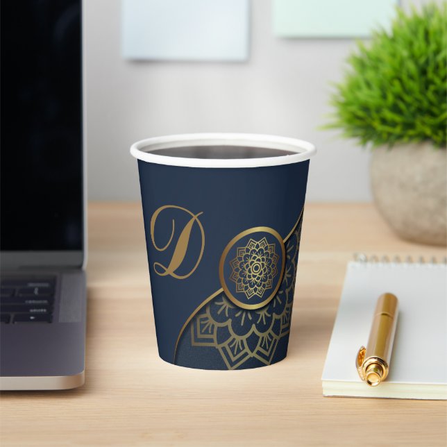 Vasos De Papel Luxury Gold personalizado Mandala Art Blue (in situ)