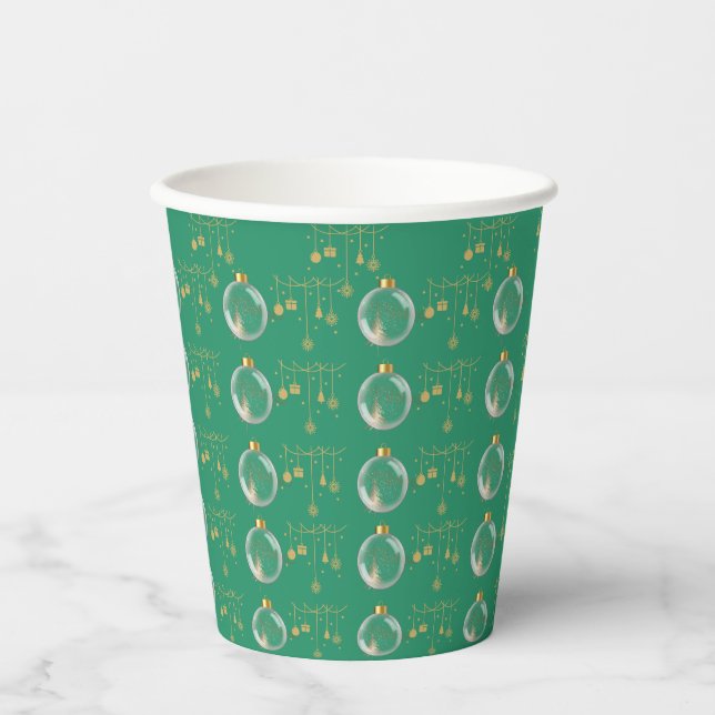 Vasos De Papel Luxury Green and Gold Bauble Christmas (Anverso)