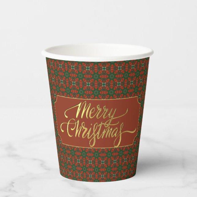 Vasos De Papel Luxury Red & Green Merry Christmas – Elegant Gold (Anverso)
