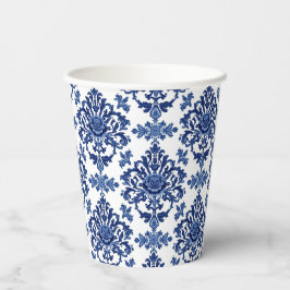 Vasos De Papel Luxury Royal Blue and White Baroque Floral Pattern