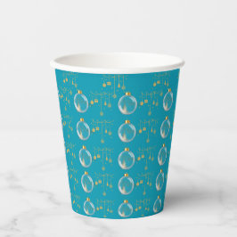 Vasos De Papel Luxury Teal Blue and Gold Bauble Christmas
