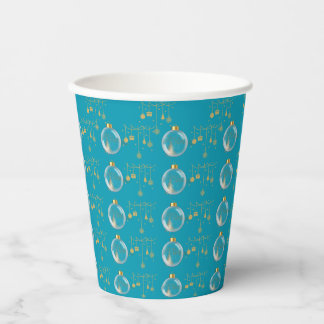Vasos De Papel Luxury Teal Blue and Gold Bauble Christmas
