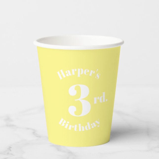 Vasos De Papel Luz de cumpleaños amarillo Nombre y número persona (Anverso)