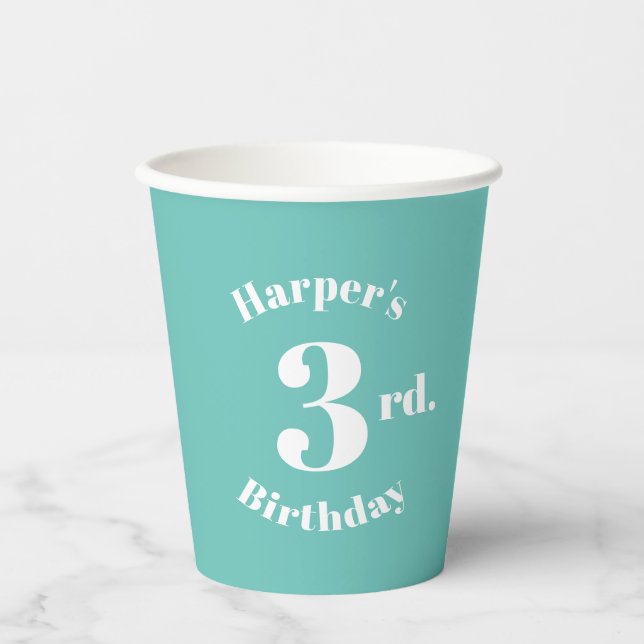 Vasos De Papel Luz de cumpleaños verde azulado Nombre y número pe (Anverso)