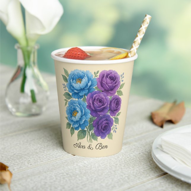 Vasos De Papel Lyons Blue Peony y Fig Purple Rosa Boda (in situ)