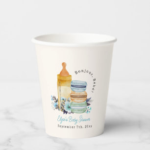 Vasos De Papel Macarons Azules y Leche Baby Shower Bonjour