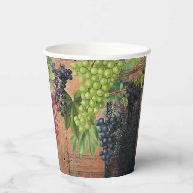 Vasos De Papel Madera y uvas de viñas rústicas (Reverso )