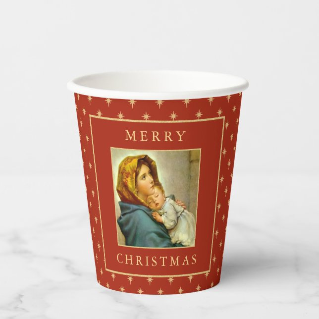 Vasos De Papel Madonna y niños Navidades religiosos tradicionales (Anverso)