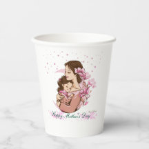 Madre y hija Ilustracion de amor :taza de papel