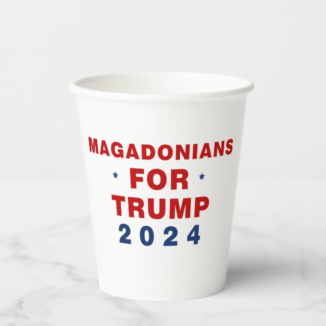 Vasos De Papel Magadonianos Por El Azul Rojo De Trump 2024 (Anverso)