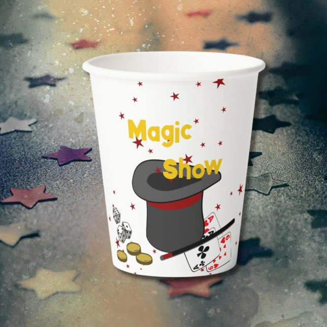 Vasos De Papel Magic Show Black Red Birday Party (Magic Show Black White Red Birthday Party Paper Cups, Black, White, Red, Custom Text, Color)