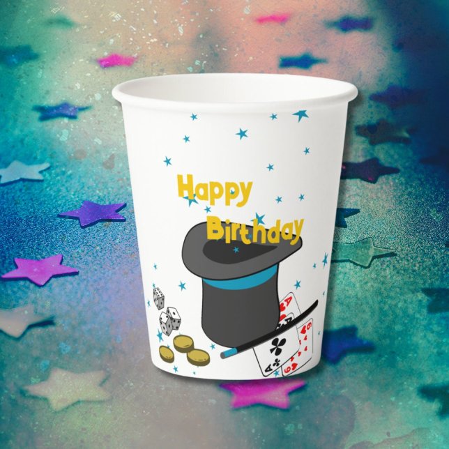 Vasos De Papel Magic Show Black White Blue Birday Party (Magic Show Black White Blue Birthday Party Paper Cups, Happy Birthday, Custom Text, Color)