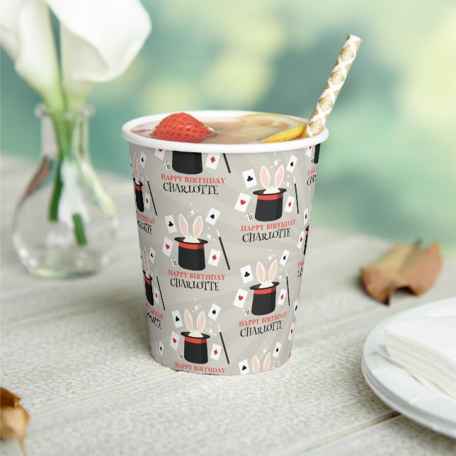 Vasos De Papel Magic Show Magician Kids Birthday Custom Name (in situ)