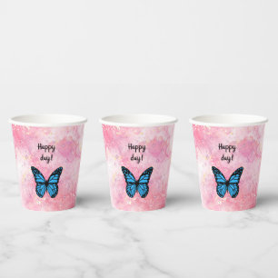 Vasos De Papel Magical blue butterfly pink glitter art