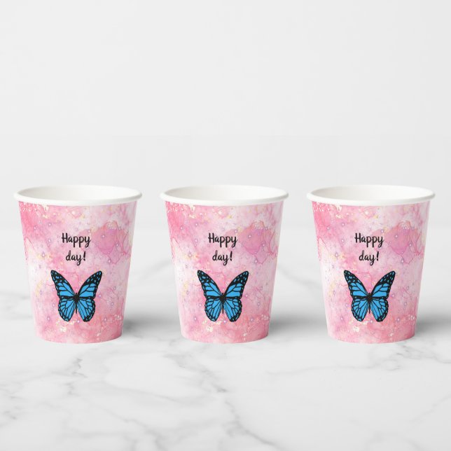 Vasos De Papel Magical blue butterfly pink glitter art (Multi)