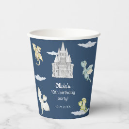 Vasos De Papel Magical Castle Cute Dragons Niños cumpleaños Azul