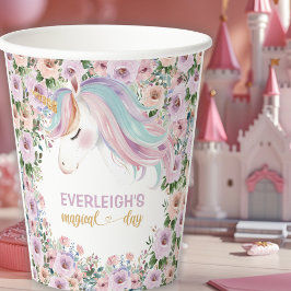 Vasos De Papel Magical Unicorn Purple Flower birthday
