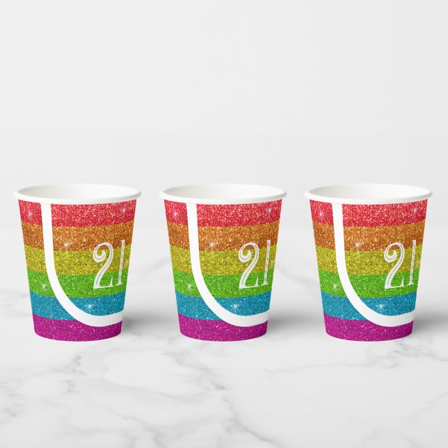 Vasos De Papel Magnífico Día de Cumpleaños del Purpurina Rainbow  (Multi)