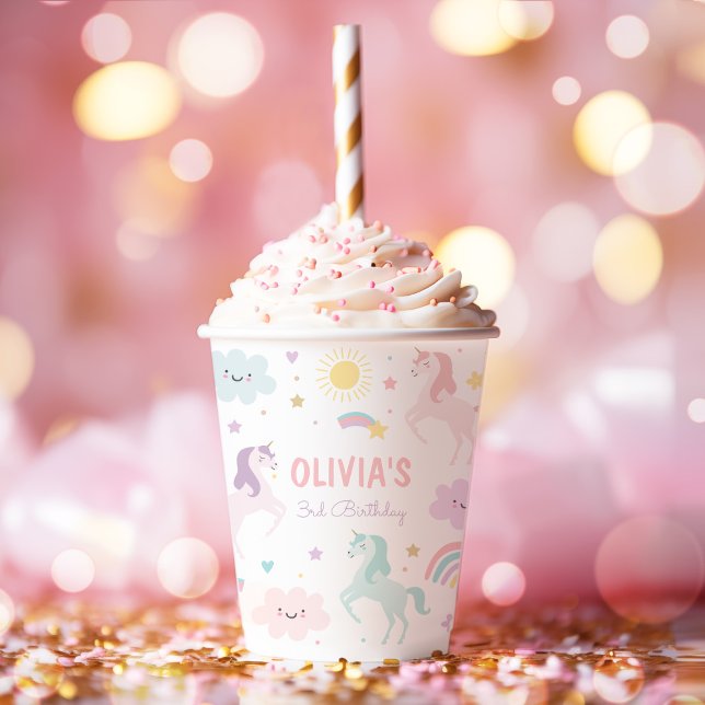 Vasos De Papel Magnífico Pastel Unicornio Fiesta de Cumpleaños de (Subido por el creador)