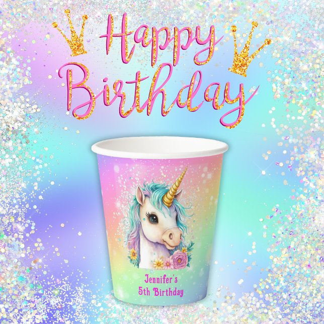 Vasos De Papel Magnífico unicornio arcoíris Cumpleaños (Subido por el creador)