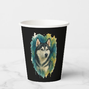 Vasos De Papel Majestad de Acuarela Espíritu Husky