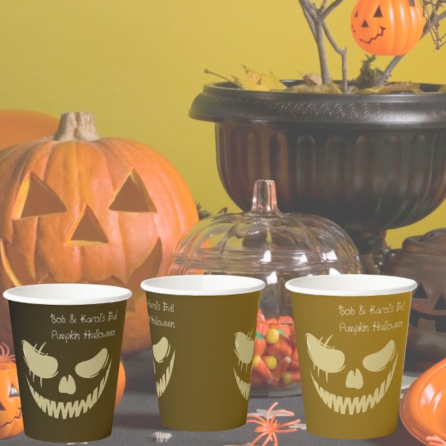 Vasos De Papel Mal Calabaza Sonríe Papel de Halloween (Evil Pumpkin Smile Halloween Party Paper Cups)