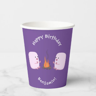 Vasos De Papel Malvaviscos rosados por personalizado de bomberos 