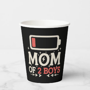 Vasos De Papel Mamá de 2 niños con batería baja divertido día de