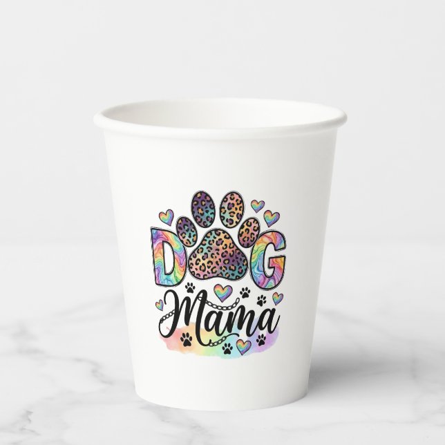 Vasos De Papel Mamá Perro Pata Leopardo Arcoíris Acuarela Corazon (Anverso)