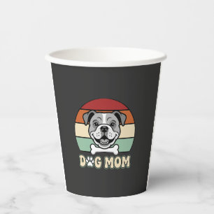 Vasos De Papel Mamá Perro Retro Vector Bulldog