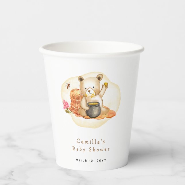 Vasos De Papel Mama To Bee Teddy Bear Honeycomb Baby Shower (Anverso)