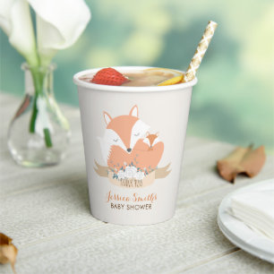 Vasos De Papel Mamá y Baby Fox Baby Shower