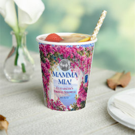 Vasos De Papel Mamma Mia Baldosas Azules Flores Rosadas Bola de D