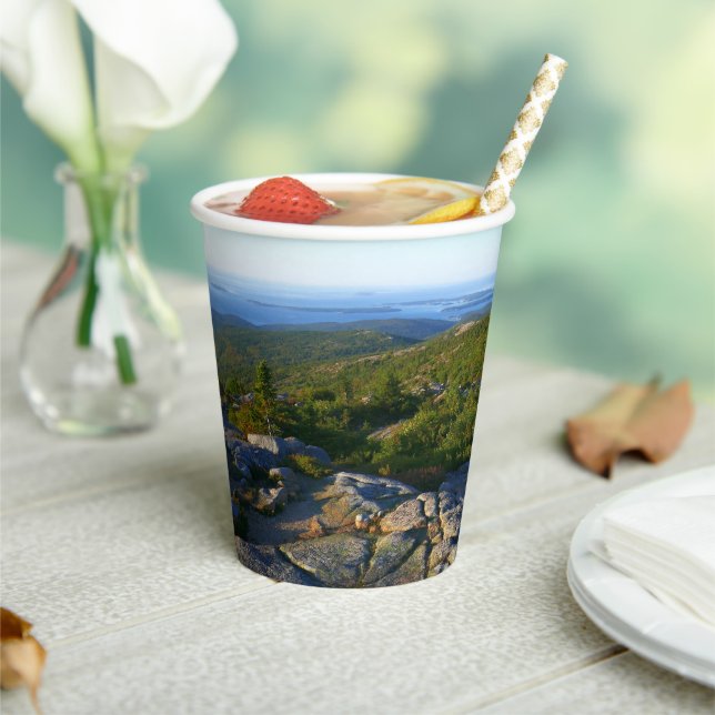 Vasos De Papel Mañana en la cima de Cadillac Mountain en Acadia (in situ)