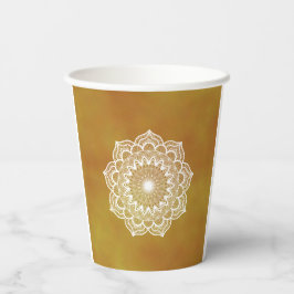 Vasos De Papel Mandala Blanco sobre Fondo Dorado