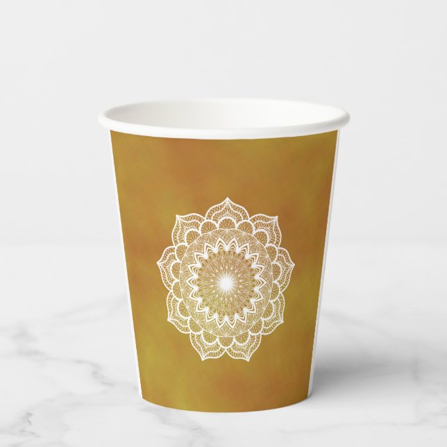 Vasos De Papel Mandala Blanco sobre Fondo Dorado (Reverso )