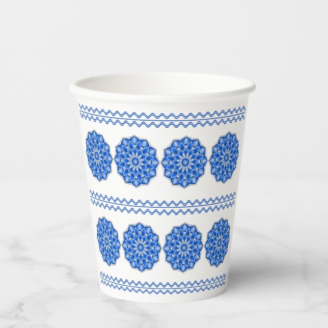 Vasos De Papel Mandala en azul (Anverso)