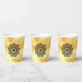 Vasos De Papel Mandalá negro sobre fondo blanco