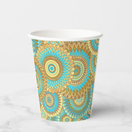 Vasos De Papel Mandalá superpuesto azul marrón dorado