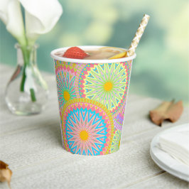 Vasos De Papel Mándala superpuesto rosa azul amarillo menta púrpu