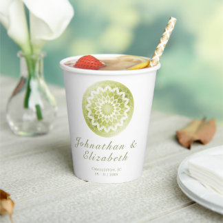 Vasos De Papel Mandalas de encaje verde para boda