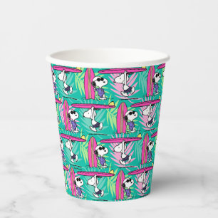 Vasos De Papel Maní   Patrón Verde azulado Snoopy Surf