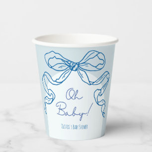 Vasos De Papel Mano azul retro caprichoso trenzado de Baby Shower