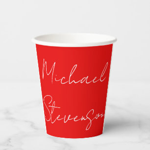 Vasos De Papel Mano roja blanca escrita Minimalista tu nombre