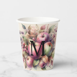 Vasos De Papel Manzanas de otoño en pintura de acuarela de colore