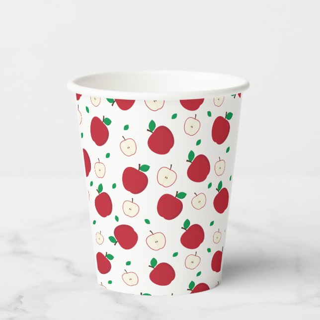 Vasos De Papel Manzanas rojas y manzanas a la mitad (Anverso)