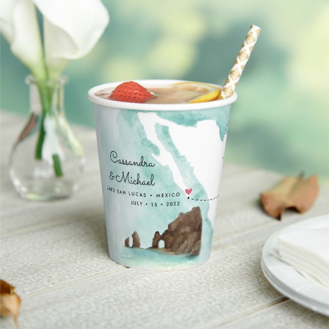 Vasos De Papel Mapa de acuarela de México | Cabo | Boda de destin (in situ)